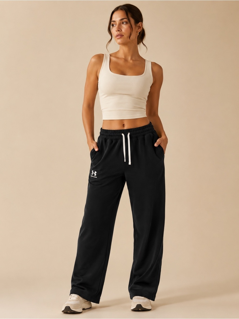 Under Armour Women's Black Relaxed Track Pants with Drawstring